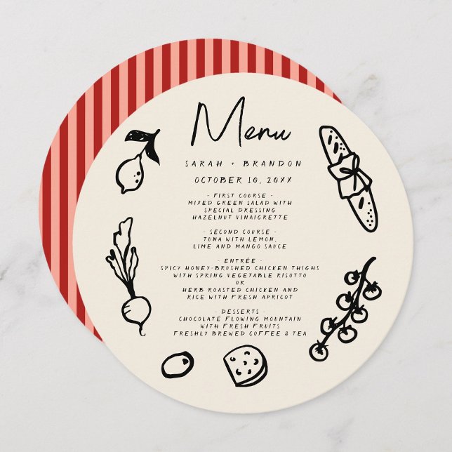 Invitación Menú de Boda Retro Dibujado a Mano (Subido por el creador)
