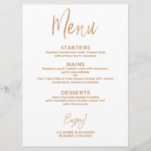 Invitación Menú de boda Rosa de oro elegante con letra