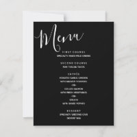 Menú de Boda Simple Moderno en Blanco y Negro