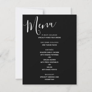 Invitación Menú de Boda Simple Moderno en Blanco y Negro