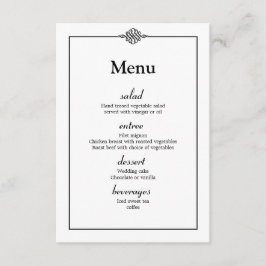 Invitación Menú de Boda Simple y Elegante en Blanco y Negro