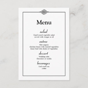 Invitación Menú de Boda Simple y Elegante en Blanco y Negro