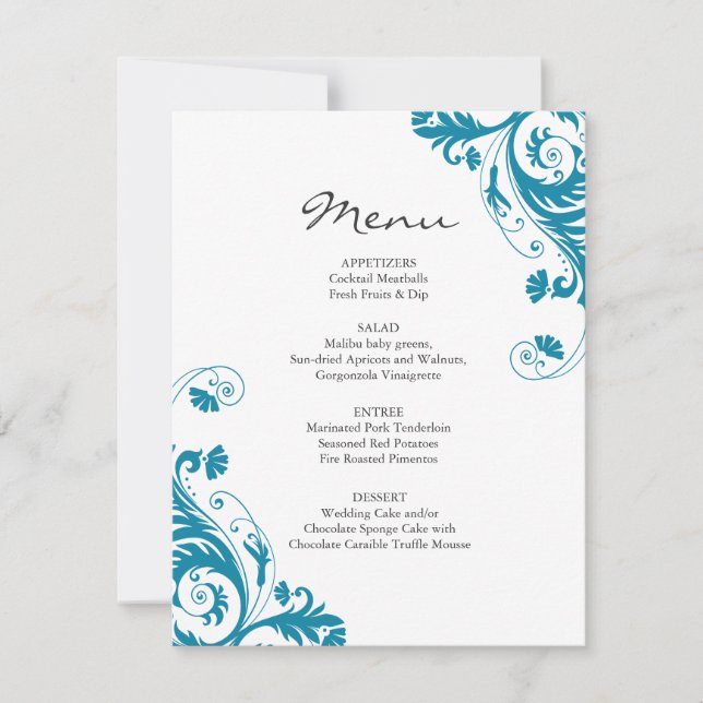 Invitación Menú de Boda Verde Azul (Anverso)