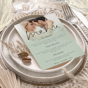 Invitación Menú de Boda verde con guión moderno
