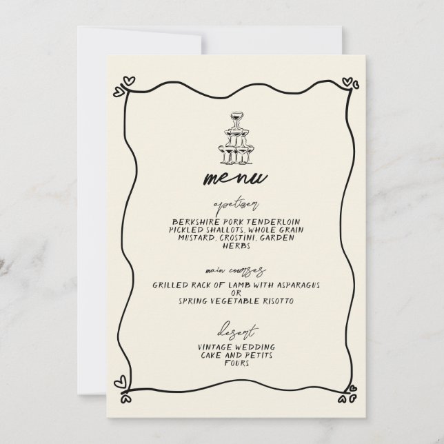 Invitación Menú de Boda Whimsical Retro manuscrito (Anverso)