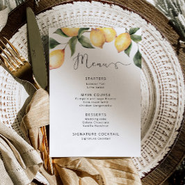 Invitación Menú de bodas elegante de limones acuarelas