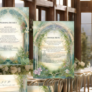 Invitación Menú de Bodas Elegante del Bosque de Flor Silvestr