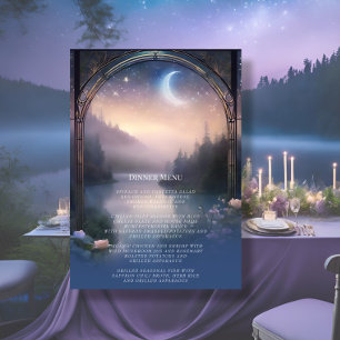 Invitación Menú de Bodas Elegante para el Bosque Lago Lemán