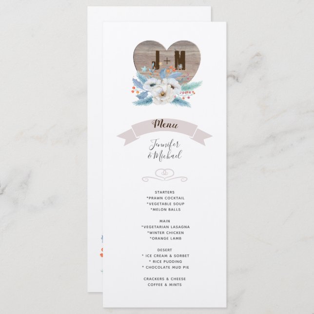 INVITACIÓN MENÚ DE BODAS ETERNAL LOVE FLOR BLANCA KRAFT (Anverso / Reverso)