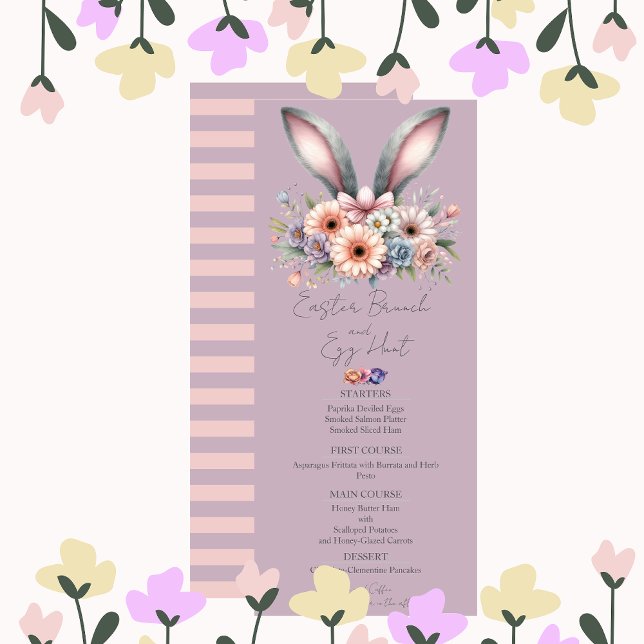 Invitación Menú de Brunch de Pascua Tía de conejito floral Ea (Subido por el creador)