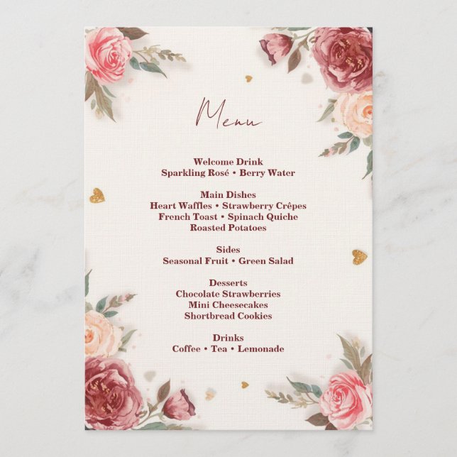 Invitación Menú de Brunch del Día de San Valentín con Acuarel (Anverso)