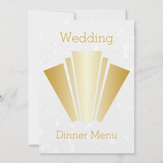 Invitación Menú de cena boda Art Deco dorado (Anverso)