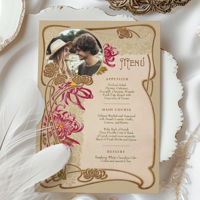 Invitación Menú de cena Boda Art Nouveau fotográfico (Subido por el creador)