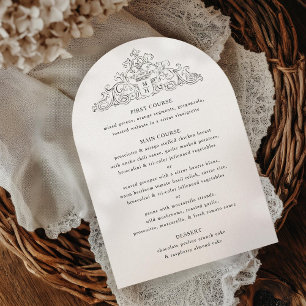 Invitación Menú de cena Boda de Escudo blanco y negro antiguo