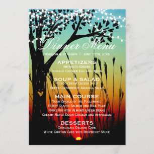 Invitación Menú de cena Boda Rústico Tree Lights Sunset