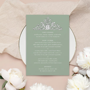 Invitación Menú de cena Boda Sage Escudo de marfil antiguo