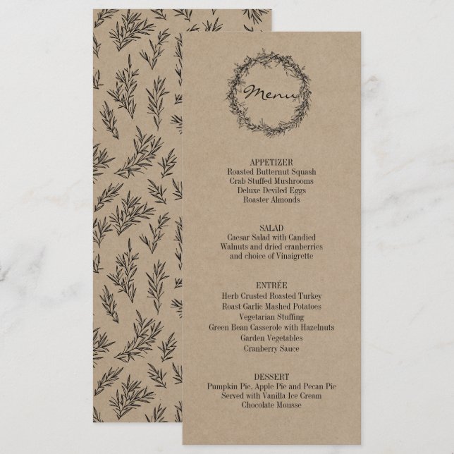 Invitación Menú de cena de Acción de Gracias de Rustic Kraft (Anverso / Reverso)