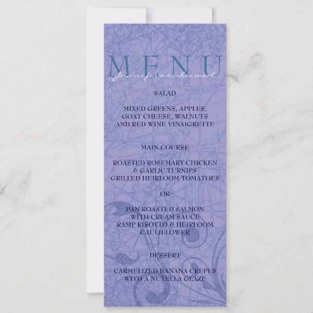 Invitación Menú de cena de Boda judío con cátedra de Hora (Anverso)