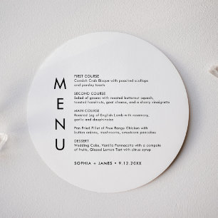 Invitación Menú de cena de Boda redondo Minimalista SADIE