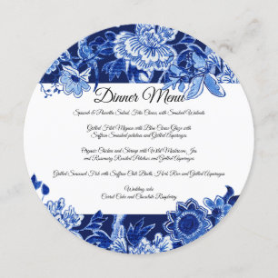 Invitación Menú de cena de Chinoiserie asiático azul marino f