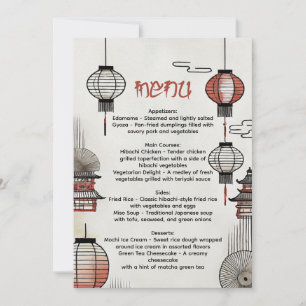 Invitación Menú de cena de Hibachi con faroles japoneses
