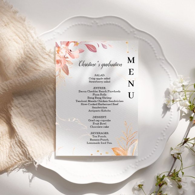 Invitación Menú de cena de la fiesta de graduación romántica  (Subido por el creador)