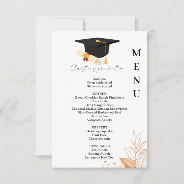 Invitación Menú de cena de la fiesta de graduación romántica  (Anverso)