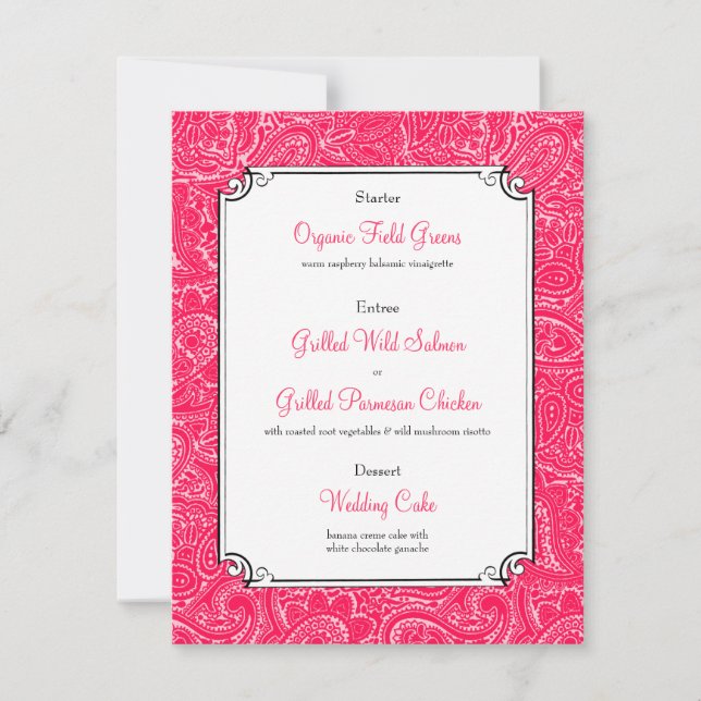 Invitación Menú de cena de la recepción de bodas rosadas (Anverso)