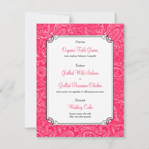 Invitación Menú de cena de la recepción de bodas rosadas