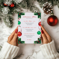 Menú de cena de Navidades verdes y rojos festivos