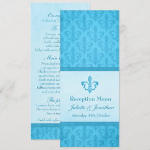 Invitación Menú de cena de recepción de boda Blue Fleur De Li