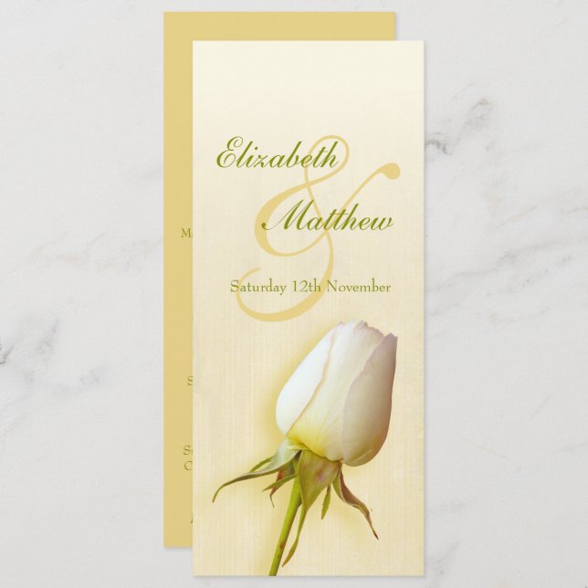 Invitación Menú de cena de recepción de boda de capullo de ro (Anverso / Reverso)