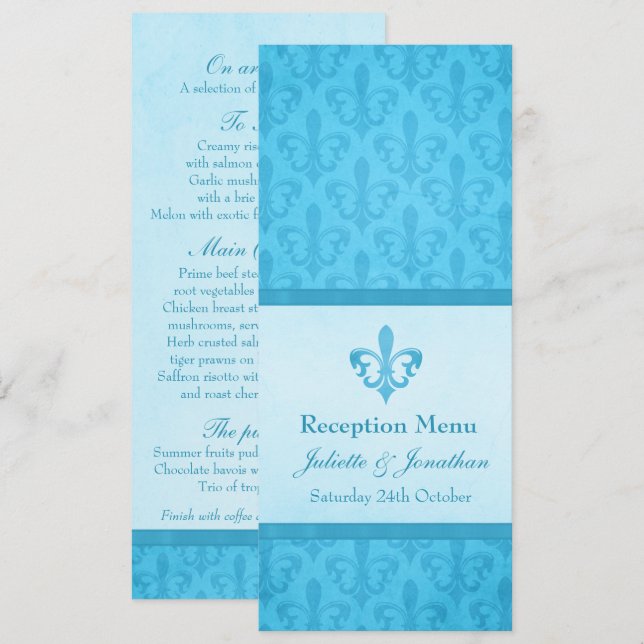 Invitación Menú de cena de recepción de boda de Fleur De Lis  (Anverso / Reverso)