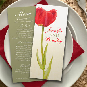 Invitación Menú de cena de recepción de boda de tulipán rojo