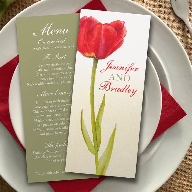 Invitación Menú de cena de recepción de boda de tulipán rojo (Subido por el creador)