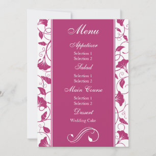 Invitación Menú de cena de recepción de boda floral rosa fucs