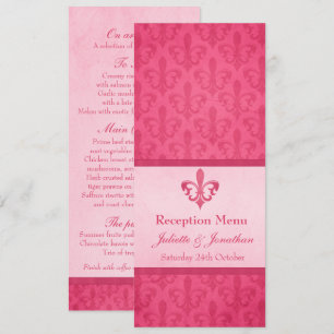 Invitación Menú de cena de recepción de boda Pink Fleur De Li