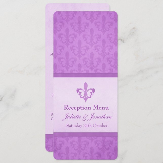 Invitación Menú de cena de recepción de boda Purple Fleur De  (Anverso / Reverso)