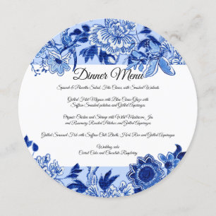 Invitación Menú de cena floral azul cielo con influencia asiá