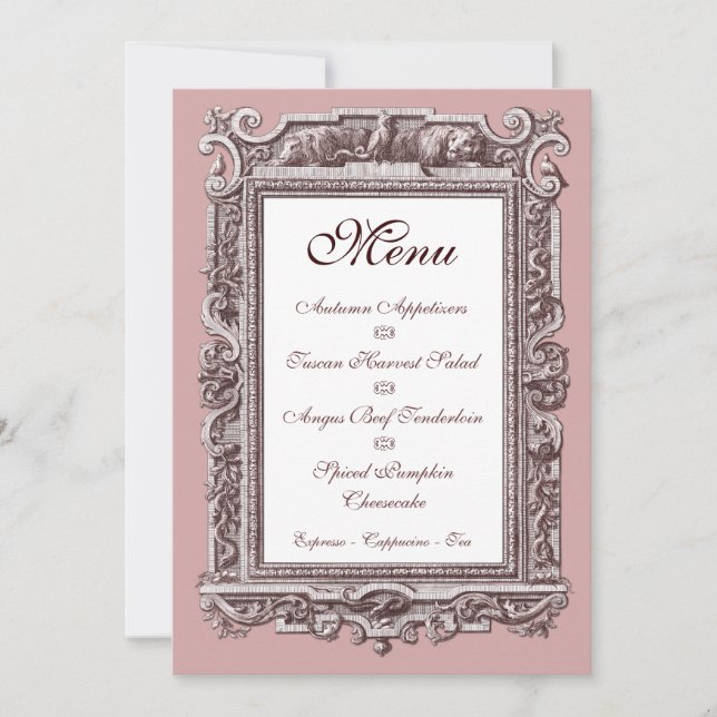 Invitación Menú de cena formal barroco 25 años (Anverso)