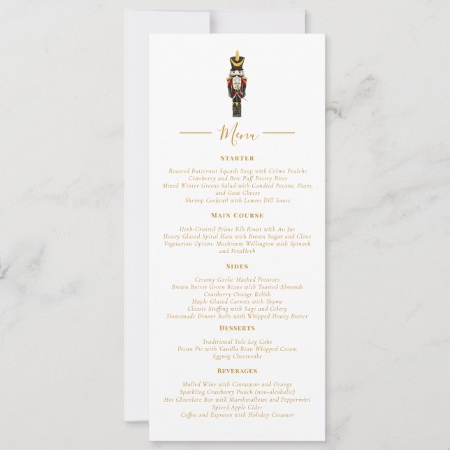 Invitación Menú de cena navideña elegante de cascanueces (Anverso)