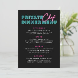 Invitación Menú de cena Neon Blue & Pink Private Chef