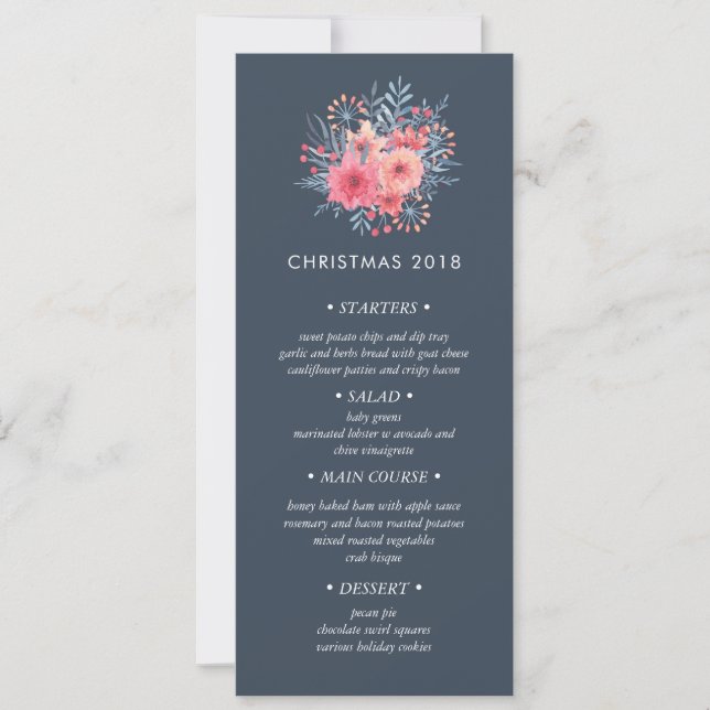 Invitación Menú de cena para Navidades de Bouquet de invierno (Anverso)