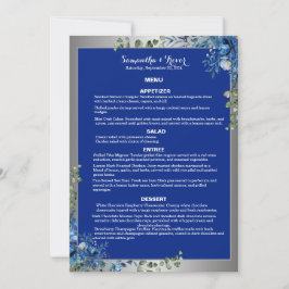 Invitación Menú de cena Sueños de Plata Lustrosa y Azul Azure