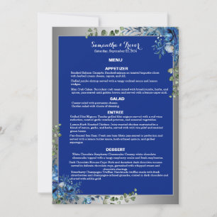 Invitación Menú de cena Sueños de Plata Lustrosa y Azul Azure