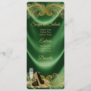 Invitación Menú de cumpleaños esmeralda verde y dorado para m