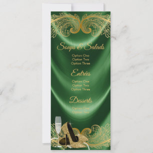 Invitación Menú de Cumpleaños Verde Esmeralda y Dorado