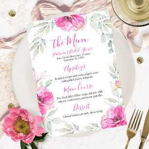 Invitación Menú de Desayuno Nupcial Floral Acuarela Rosa Fuer