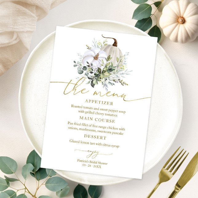 Invitación Menú de Ducha de Novia de Calabaza Verde de Otoño  (Subido por el creador)