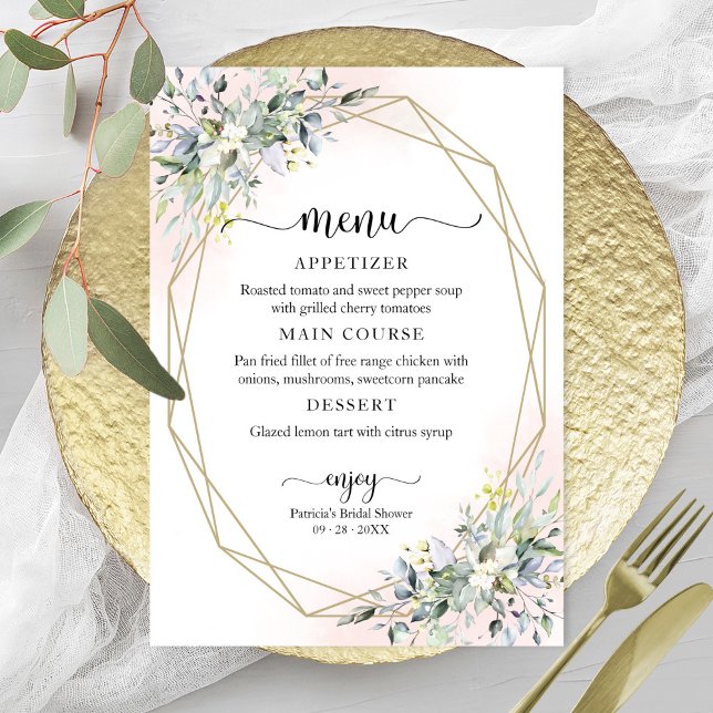 Invitación Menú de ducha de novia de Rubor rosa geométrico ve (Subido por el creador)